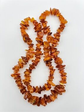 VINTAGE Amber Necklace or Bead Strand • Honey Cognac Chips • 48g